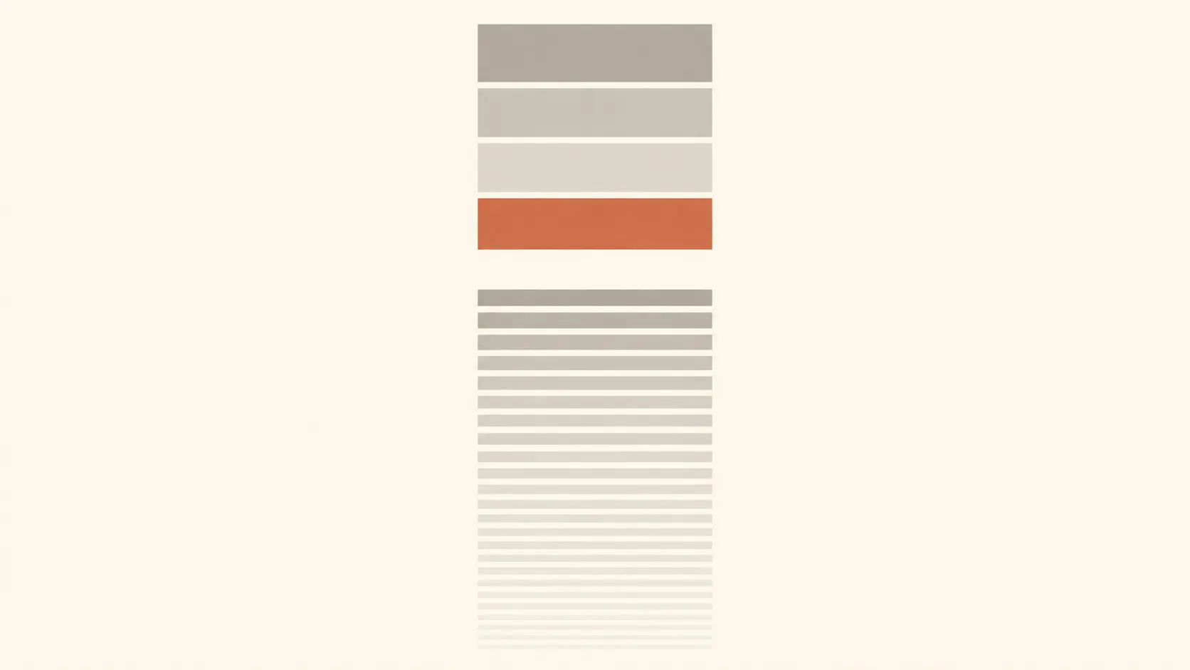 Abstract chart of stacked horizontal bars in grey and cream, four thick bars at the top with the lowest picked out in orange, then a gap and a long tail of progressively thinner bars fading downwards