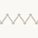 An abstract zigzag chain of nine gray circles, with the circle at each end larger, dark teal and forked.