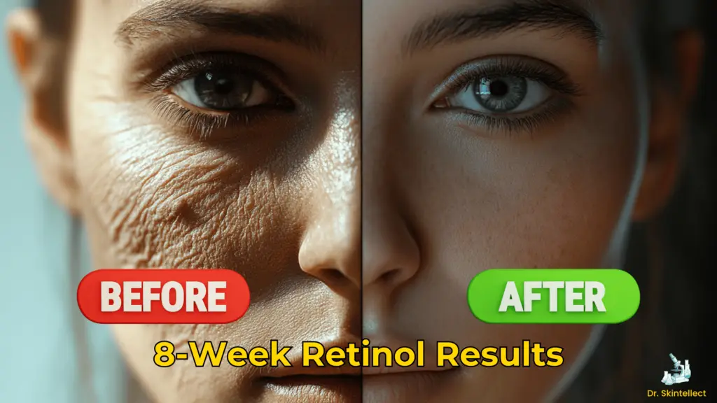 Side-by-side before/after skin close-ups.